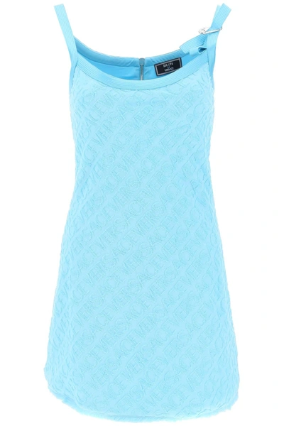 Versace + Dua Lipa Silk Satin-trimmed Flocked Cotton-terry Mini Dress In Light Blue