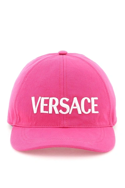 Versace Pink Metallic Logo Cotton Cap In Multicolor