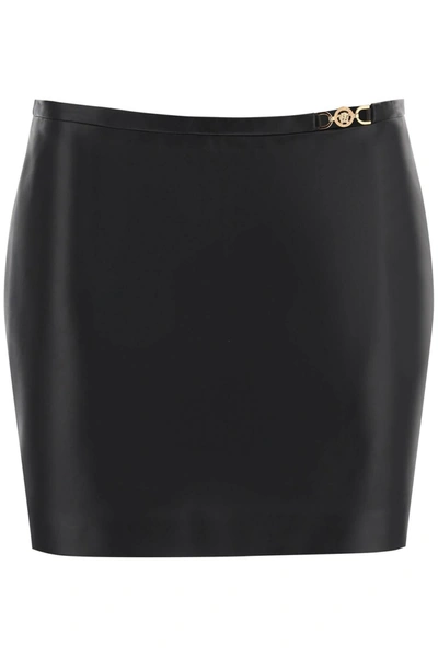 Versace Black Mini-skirt With Medusa Detail In Smooth Leather Woman