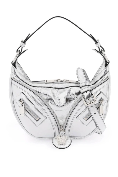 Versace Metallic Leather 'repeat' Hobo Bag In Silver,metallic
