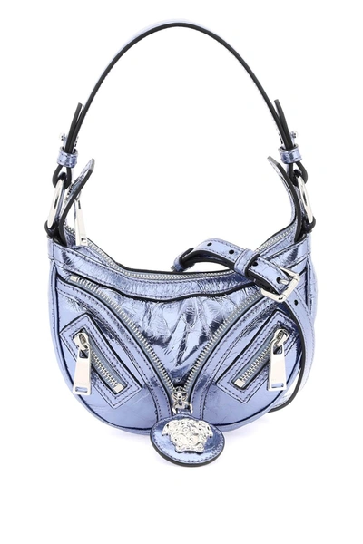 Versace Metallic Leather 'repeat' Mini Hobo Handbag For Women In Multicolor
