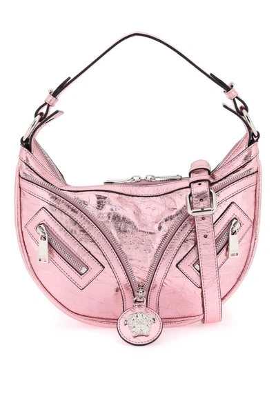 Versace Metallic Leather 'repeat' Hobo Bag In Metallic,pink