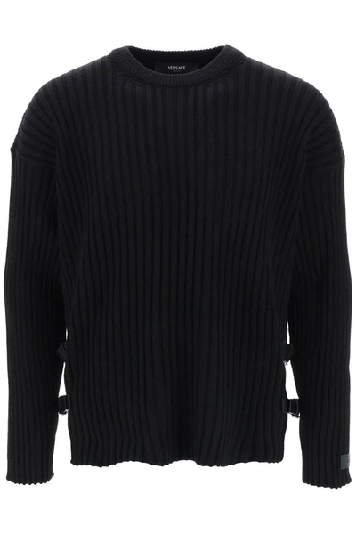 Versace Knit Sweater Buckles In Black