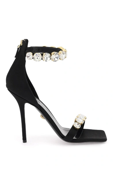 VERSACE VERSACE SATIN SANDALS WITH CRYSTALS