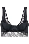 Versace Ribbed Satin Lace-trim Bralette In Black (black)