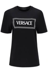 Versace Logo-embroidered Cotton T-shirt In Nero