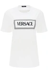 Versace Logo-embroidered Cotton T-shirt In White Black (white)