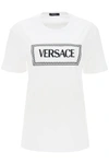 Versace Logo-embroidered Cotton T-shirt In White/black