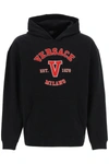 Versace Hooded Cotton Logo Sweatshirt In Black