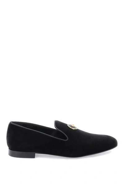 Versace Medusa Velvet Slippers In Negro