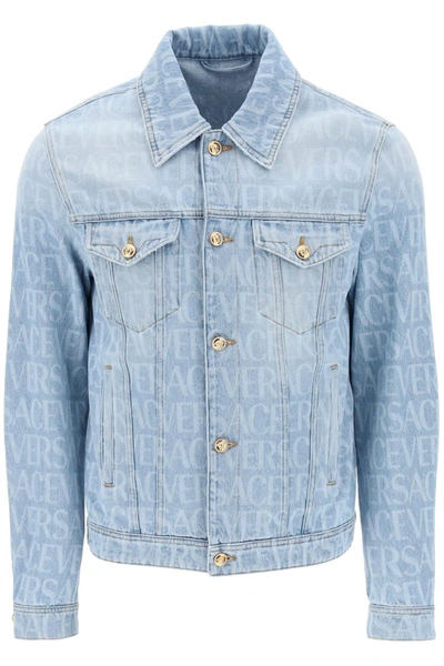 Versace Monogram Cotton Denim Jacket In Light Blue