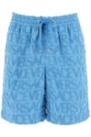 Versace Allover Towel Shorts In Light Blue