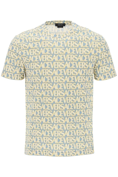 Versace Blue & Yellow Allover T-shirt In 5v510lightblue+ivory