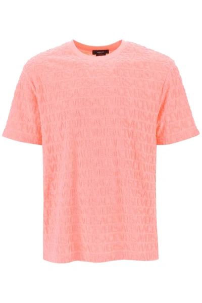 Versace Logo Terry T-shirt In Pink