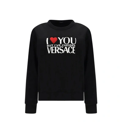 Versace Slogan-print Sweatshirt In Black