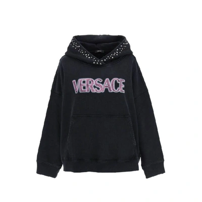 Versace Cotton Logo Sweatshirt In Black