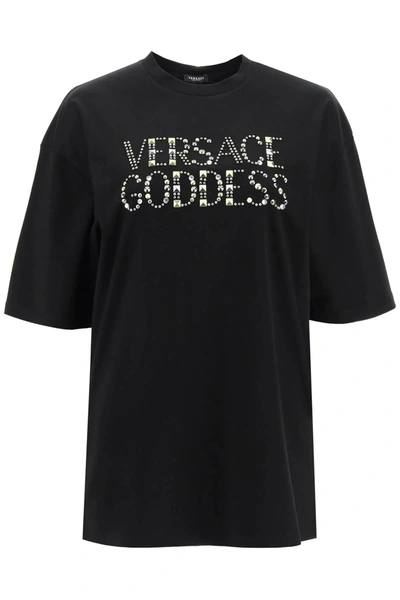 Versace Goddess T-shirt With Studs In Black