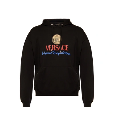 Versace Logo Hooded Sweatshirt In Black