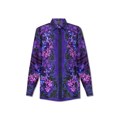 Versace Printed Silk Twill Shirt In Purple