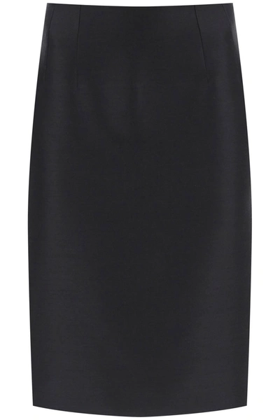 Versace Wool Silk Pencil Skirt In Black