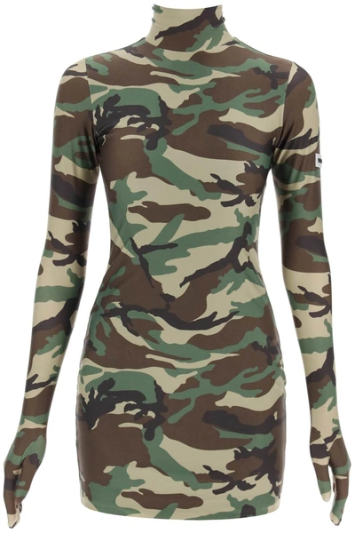 Vetements Camouflage Mini Dress With Gloves In Green,khaki