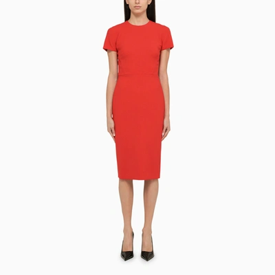 VICTORIA BECKHAM VICTORIA BECKHAM RED MIDI SHEATH DRESS