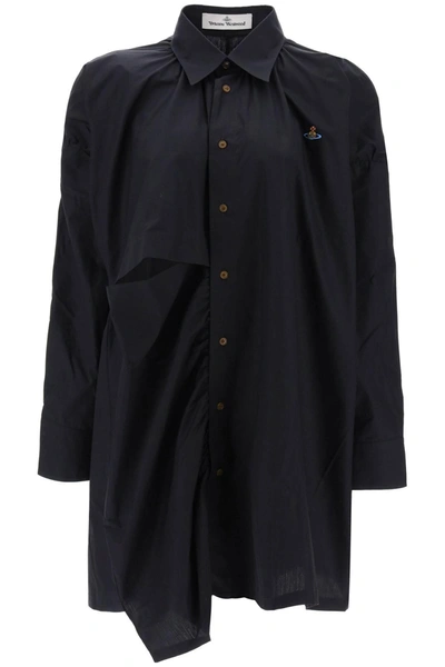 Vivienne Westwood Gibbon Asymmetric Shirt Dress With Cut Outs In Black
