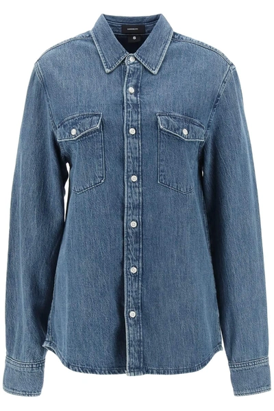 Wardrobe.nyc Indigo Faded Denim Shirt In Blue