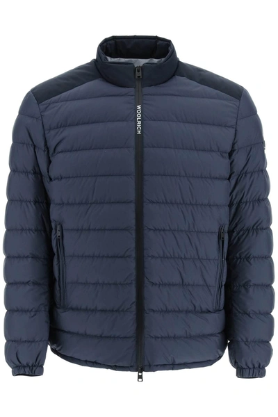 Woolrich Quilted Zipped Down Jacket In Blue