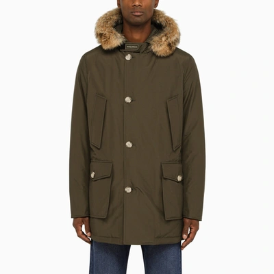 Woolrich Arctic Parka In Ramar Cloth With Removable Fur In Green