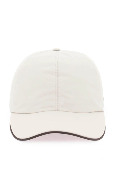 Zegna Logo-plaque Cotton Baseball Cap In White,beige