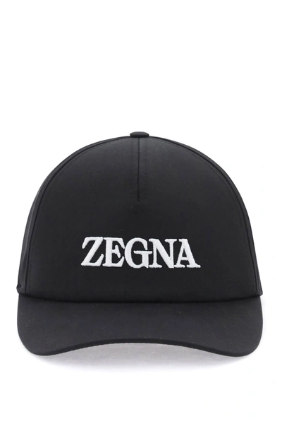 Zegna Baseball Cap With Logo Embroidery In Black,white