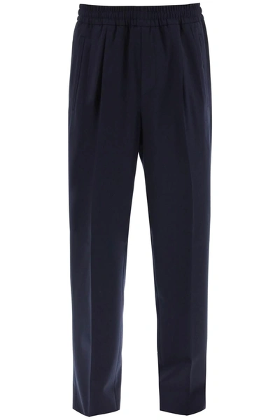 Zegna Jogger Fit Wool Blend Trousers In Blue