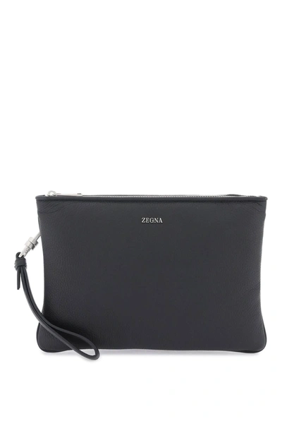 Zegna Leather Pouch In Black
