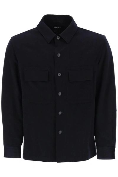 Zegna Overshirt In Oasi Cashmere In Blue