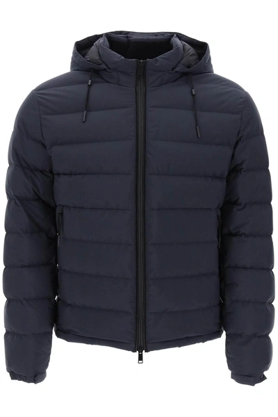 Zegna Short Hooded Down Jacket In Blue