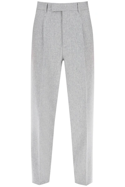 Zegna Men's Wool-linen Twill Pants In Grey