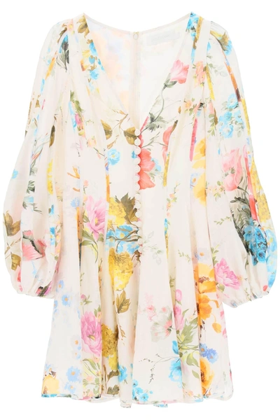 Zimmermann Halcyon Floral Panelled Mini Dress In White
