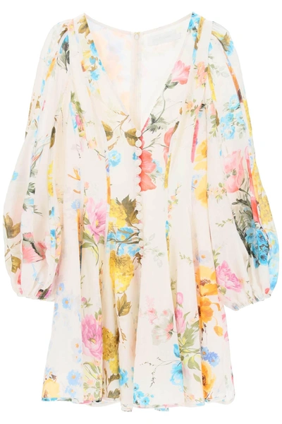 Zimmermann Halcyon Floral Panelled Mini Dress In Multicolour