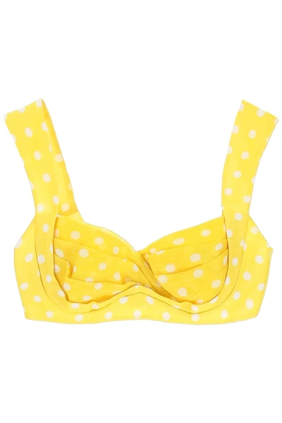 Zimmermann High Tide Polka-dot Linen-blend Cropped Top In Yellow