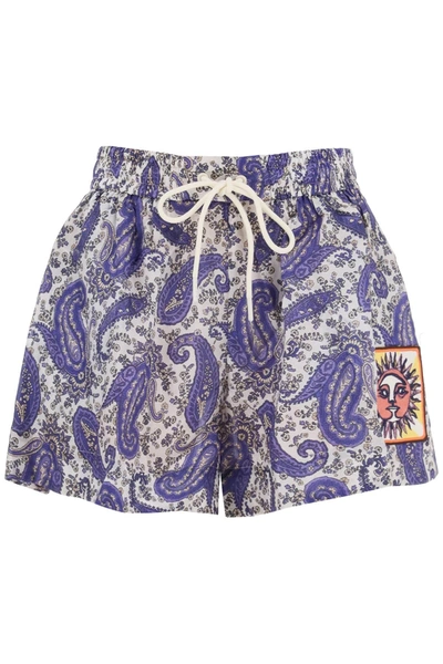 Zimmermann Devi Printed Silk Shorts In Violet