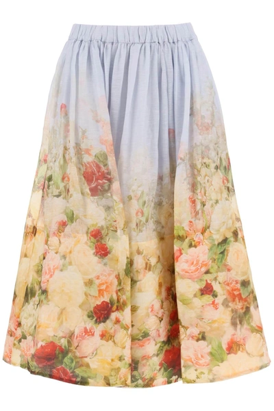 Zimmermann Rosy Garden Printed Midi Skirt In Light Blue