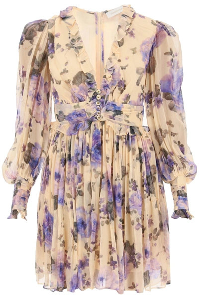 Zimmermann Lyrical Ruffled Mini Dress In Blue Floral