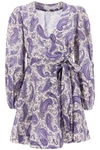 Zimmermann Devi Printed Linen Wrap Mini Dress In Indigo/cream Paisley In Indigo Cream Paisley