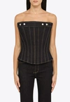 Alexander Mcqueen Peplum Strapless Denim Top In Blue