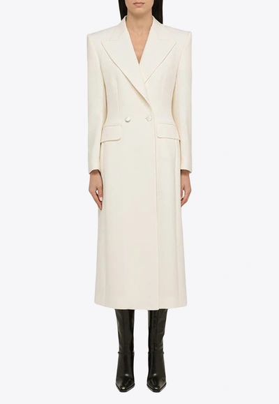 Dolce & Gabbana Long Double-breasted Wool Cady Coat In Bianco Naturale