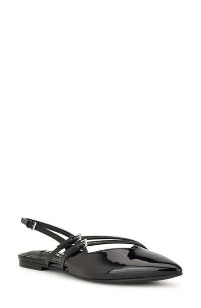 Nine West Beley Patent Slingback Flat In Black Patent - Faux Patent Leather