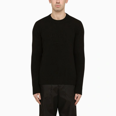 Prada Black Wool Cashmere Crew-neck Sweater With Logo