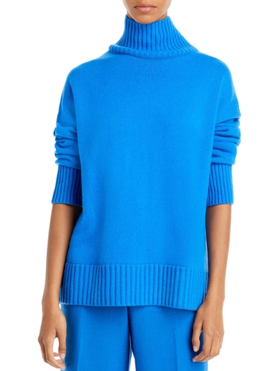 Lafayette 148 Womens Cashmere Ribbed Trim Turtleneck Sweater In Blue