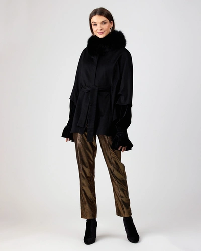 Gorski Wool Belted Cape With Fox Collar In Black